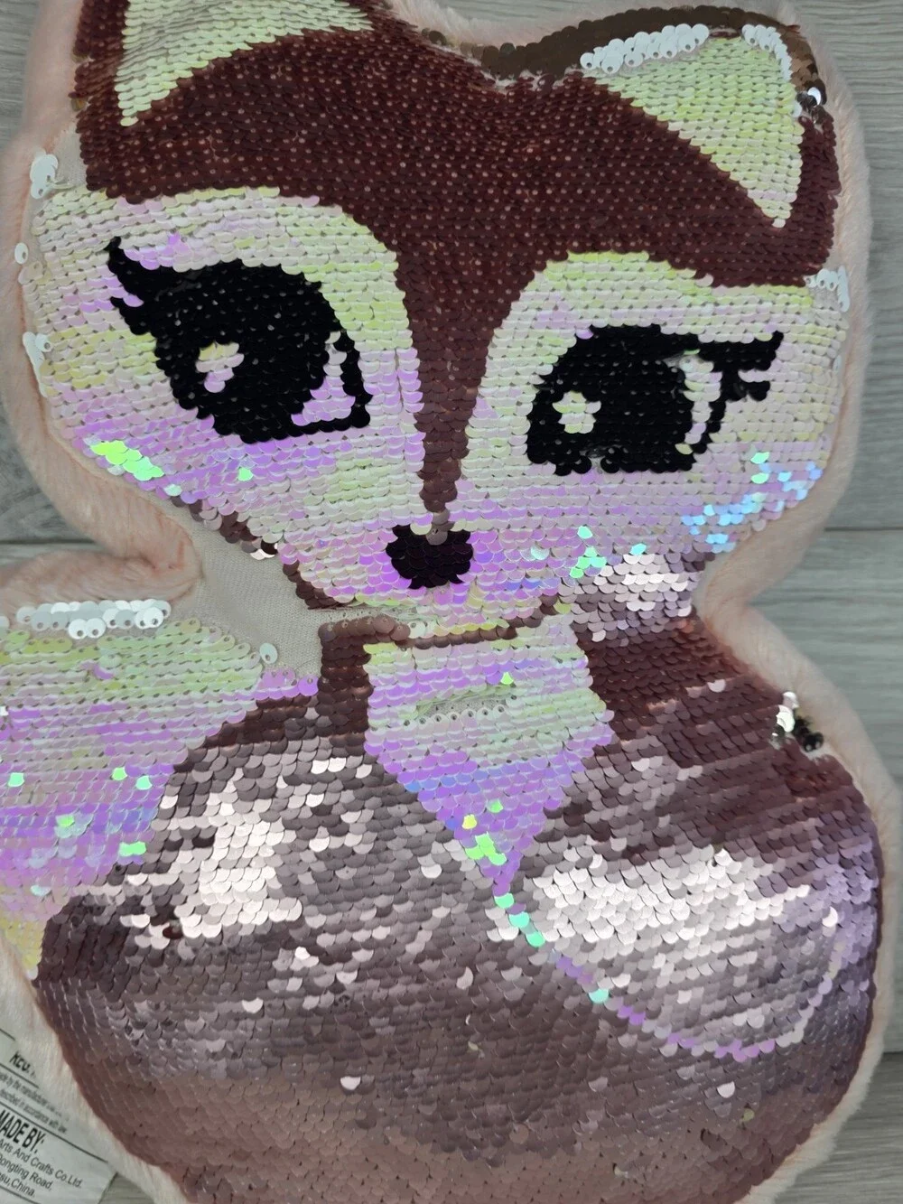 Justice Fox Flip Sequin Pink Throw Pillow Plush 15